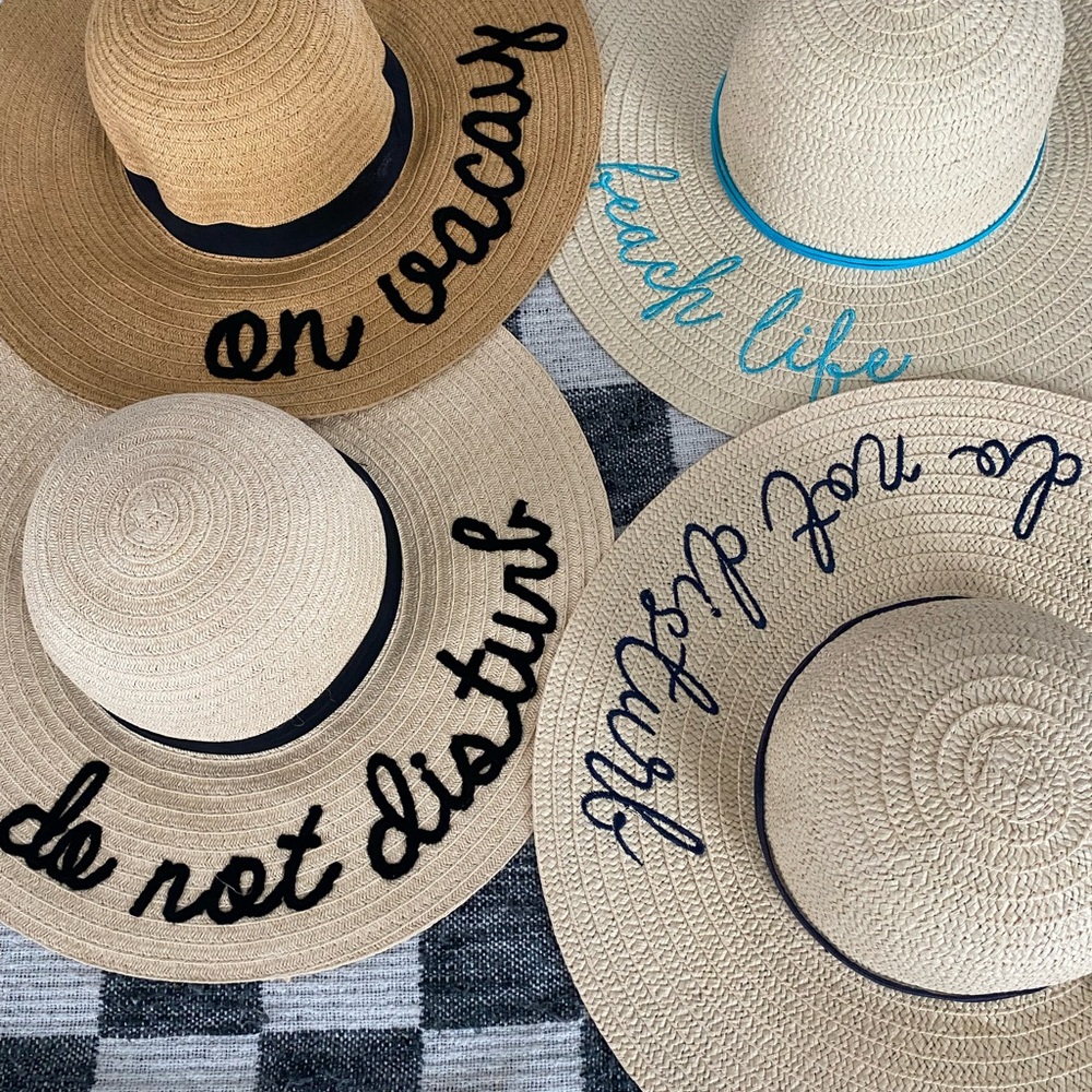Stylish Straw Sun Hats with Fun Text